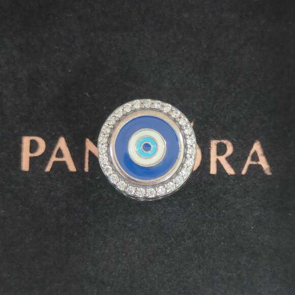 Pandora Evil Eye Double Sided Exclusive Charm Bead Button S925 Silver Pendant - Picture 1 of 5